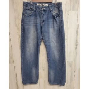 Indigo people jeans Men 38x32 Actual 34x 30 Blue straight fit Medium Wash denim